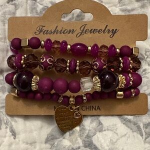 Fashion Jewelry Purple and Gold Bracelet Set